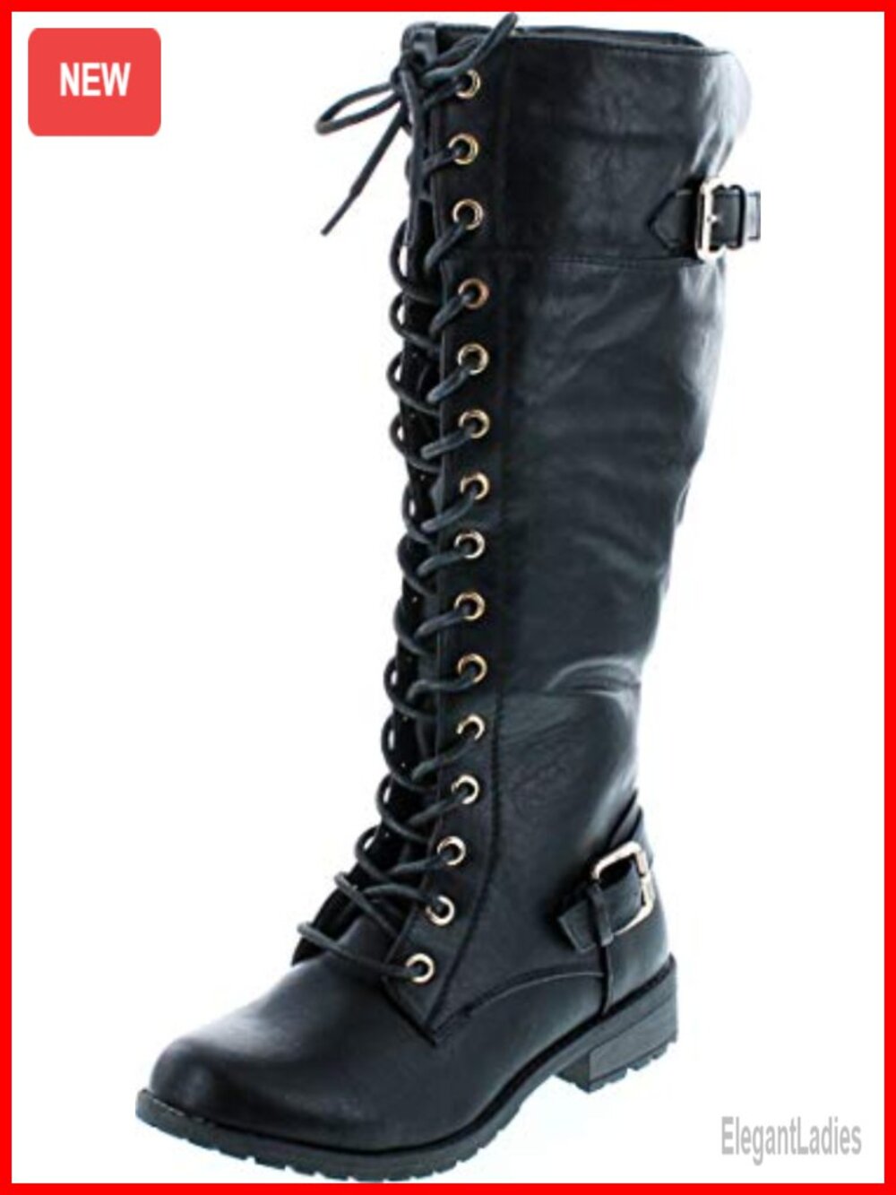 Knee High Buckle Riding Boots Faux Leather Zip Up